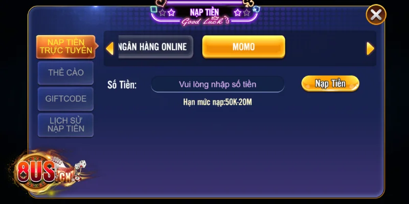 Chia sẻ cách nạp tiền 8US siêu tốc qua ví momo